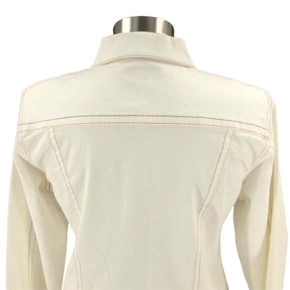 Clash Jeans Womens Jacket Large White Stretch Denim Long Sleeve Flap Pockets EUC - Picture 8 of 12